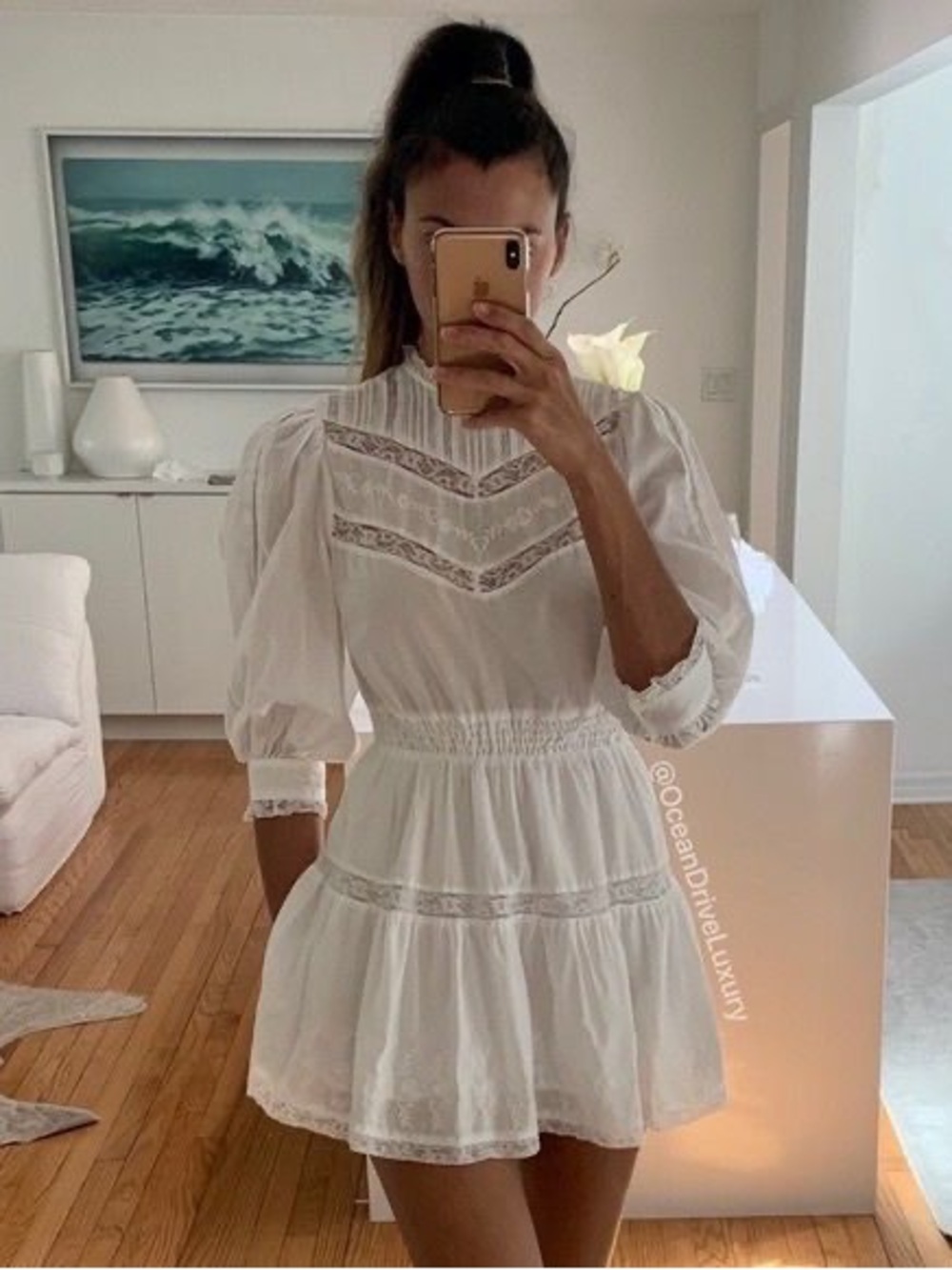 EUC LoveShackFancy Target Talulah White Lace Embroidered Yoke Cotton Mini Dress